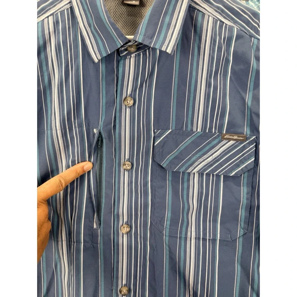 Eddie Bauer Men's Sz M Set Of Blue Striped & Plaid Button Up Pocket Front Shirts